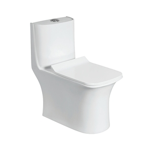 WC monobloc à cuvette allongée, siphon en S, double chasse, à poser au sol, en céramique, design contemporain, espacement 380 mm, pour salle de bain, facile à nettoyer - Product Image 1