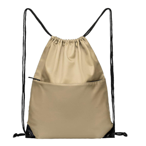 Unisex Drawstring Gym <b>Backpack</b> Solid Color Polyester Casual Style With Front Zip Pocket Adjustable <b>Strap</b> Lightweight Below 20L - Product Image 3