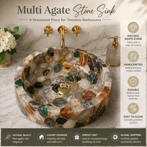 Agra Heritage Marble Crafts Handcrafted White Agate Gemstone Vessel <b>Basin</b> Eco-Friendly Modern Design for Bathroom Countertop - Product Image 3