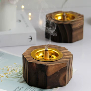 Quemador de incienso de madera de diseño único con cuenco de latón para quemar incienso Bakhoor y Oud aromático - Product Image 1