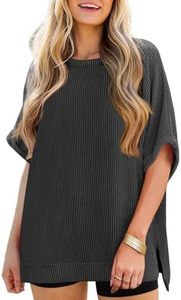 Camiseta de Manga Corta con Cuello Redondo Extra Grande para Mujer, Color Sólido, Tejido de Punto, Corte Holgado, Transpirable, para Todas las Temporadas, Largo Regular - Product Image 5