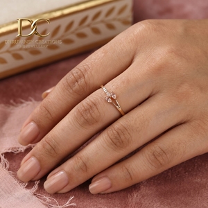 Bague en or jaune massif 14 carats personnalisable avec diamant de laboratoire et saphir Padparadscha, bijou de créateur, cadeau spécial pour femme - Product Image 5