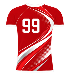 Maillot de compression athlétique personnalisé rouge et blanc à manches courtes, col ras du cou, motif vague, pour entraînement de performance et sports nautiques - Product Image 2