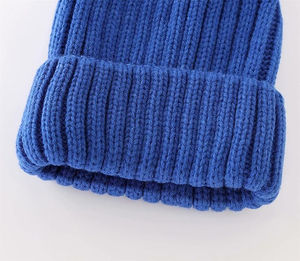 หมวกบีนนี่ถักมือ สีน้ำเงินล้วน อะคริลิก 100% สำหรับผู้ใหญ่ ใส่ได้ทั้งชายและหญิง หมวกฤดูหนาวลำลอง ขนาด 56-58 ซม. - Product Image 2
