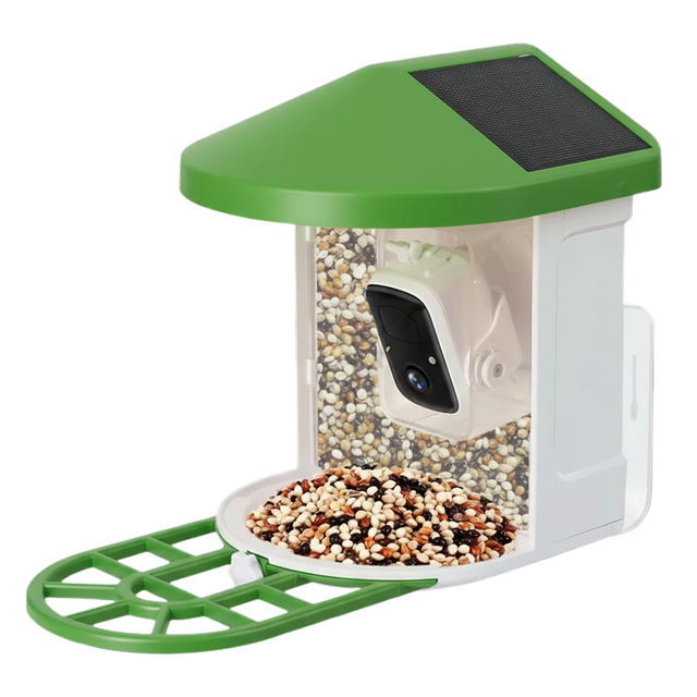 AI Identify Smart Bird Feeder with Camera, IP65 Waterproof Solar Powered WiFi Bird House, 1080P Night Vision Pet Camera Feeder