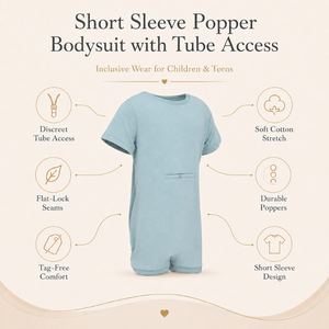 Body de Color Azul Polvoriento |   Ropa Sensorial Especial para Niños, Prendas Inclusivas con Acceso por Tubo, Mangas Cortas, Algodón Elástico, Unisex - Product Image 5