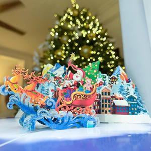 Tarjeta de felicitación navideña 3D emergente con trineo de Papá Noel y escena de pueblo nevado, impresión digital en papel, tarjeta festiva con laminación brillante - Product Image 4
