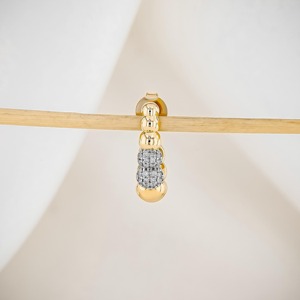 Pendientes de Aro de Oro Amarillo de 18k con Diamantes, Diseño de Racimo de Cuentas, Diamantes Redondos Brillantes, Joyería Fina Texturizada y Elegante, Regalo - Product Image 6