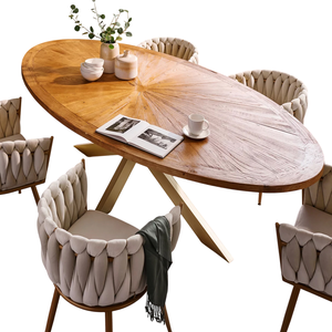 Mesa de comedor de teca recuperada con diseño suizo ovalado, acabado dorado y patas plegables tipo araña para el hogar, oficina y hoteles. - Product Image 2