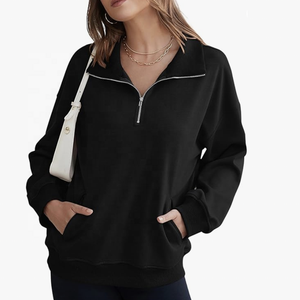 Sudadera Corta con Cierre Completo de Forro Polar para Mujer, Otoño Invierno, Manga Larga, Cuello Alto, Cierre de Cremallera, Chaqueta Informal con Cuello Alto - Product Image 3