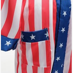 HAWK SPORTS INDUSTRIES เสื้อคลุมมีฮู้ดลายธงชาติอเมริกัน โพลีเอสเตอร์ซาติน สีแดง ขาว น้ำเงิน ลายดาว ลายแถบ แขนยาว มีเข็มขัด สวมใส่สบาย - Product Image 6