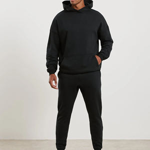 Sudadera con Capucha Negra para Hombre, Tejida, Corte Regular, Color Sólido, Estilo Casual, Otoño, Material de Algodón, Diseño con Bolsillos - Product Image 1