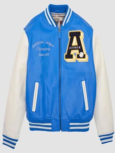 เสื้อแจ็คเก็ตหนัง Avirex American League Champions สีน้ำเงินและสีขาวแบบ Bomber - Product Image 1