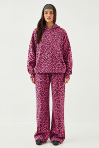 Pantalon large rose imprimé léopard pour femme, taille haute, coupe décontractée, style streetwear tendance, vente en gros - Product Image 5