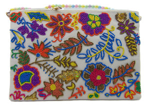 Pochette de soirée colorée faite à la main en satin brodée de perles florales avec chaînes, sac à bandoulière pour femme avec rabat - Product Image 6