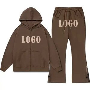 Ensemble de survêtement unisexe noir à capuche avec fermeture éclair intégrale, sweat-shirt à poches latérales et pantalon de survêtement ample, tenue décontractée pour l'automne - Product Image 4