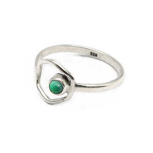 Bague artisanale en onyx vert véritable taille ronde, bijou bohème fait main en argent massif 925 - Product Image 1