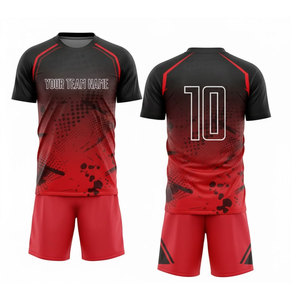 Ensemble de maillots de football personnalisés sublimés pour hommes, dégradé rouge et noir, 100% polyester, respirant, manches courtes, uniformes taille adulte - Product Image 1