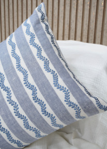 Embroidered Blue Stripe Cushion <b>Case</b> 100% Linen Decorative <b>Pillow</b> Cover for Living Room Bedroom Cushion Manufacturer Wholesaler - Product Image 4