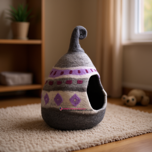 Meilleures maisons pour chats en feutre de laine faites à la main - Lits pour animaux de compagnie de style ethnique pour le confort et le bonheur des félins - Product Image 3