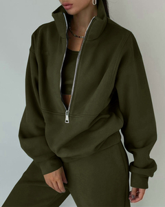 ชุดวอร์มผู้หญิงผ้าฝ้ายแท้ 100% เนื้อหนา ชุดเซ็ตฮู้ดดี้ซิปและกางเกงจ็อกเกอร์ ดีไซน์ทันสมัย สำหรับฤดูใบไม้ร่วงและฤดูหนาว ให้ความอบอุ่น ชุดสองชิ้น - Product Image 4