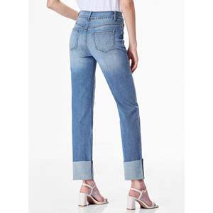 2025 Pantalones vaqueros de cintura alta con Control de barriga para mujer, pantalones vaqueros rasgados con dos botones y pierna recta para novio, lazo transpirable XL - Product Image 4