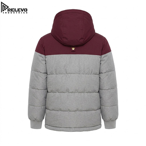 High Quality OEM Men Outdoor Winter <b>Jacket</b> for Men, Two-Tone Burgundy and Light <b>Grey</b> Hooded Thermal Puffer <b>Jacket</b> - Product Image 2