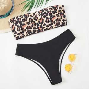 Conjunto de Bikini con Top Bandeau y Braguita de Cintura Alta, Escote Hombros Descubiertos, Transpirable, Ecológico, de Spandex y Poliéster - Product Image 3