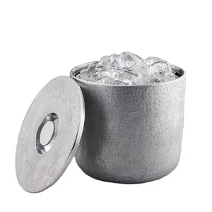 Seau à glace en métal martelé avec couvercle, Logo personnalisé, outils de barre en métal, seau à glace Champagne et bière, seau à glace en argent martelé avec couvercle