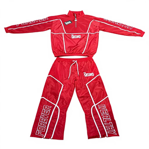 Wholesale Breathable Wind-Proof Lightweight <b>Hooded</b> Streetwear Unisex Tracksuit Red Full Sleeve Half-<b>Zip</b> Adult Summer Loose Fit - Product Image 1