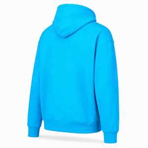 Sudadera con Capucha Premium Azul Cian sin Cordones, Hombros Caídos, Oversize, 100% Algodón Felpa, Unisex, Bolsillo Canguro, Antiarrugas - Product Image 4