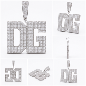 Custom Christian Hip Hop Letter DG Full Iced Out Micro Pave Moissanite <b>Silver</b> <b>Initial</b> Pendant <b>Necklace</b> Wholesale - Product Image 6