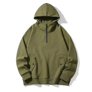 Sudadera con capucha negra de media cremallera para hombre, nueva tendencia 2026, manga raglán, color liso, algodón French Terry, ajuste casual, para otoño - Product Image 5