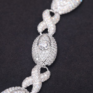Bracelet de luxe en argent 925 plaqué rhodium pour femme, avec maillons géométriques ovales et diamants, bijoux de mariage - Product Image 4