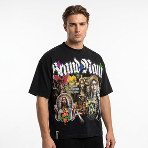 Braun Power Men's Black T-Shirt With Religious Print And Back Logo Street Style Regular Fit Short Sleeve O-Neck Jersey Cotton - Product Image 3