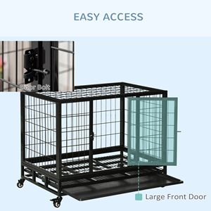 36-Inch Heavy Duty Double-Door Dog <b>Crate</b> with Lockable Wheels and Removable Tray for Medium and Large Dogs Black - Product Image 5