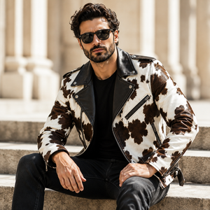 Custom Cowhide Hair-On Leather <b>Bomber</b> <b>Jacket</b> | Plaid Pattern Casual <b>Men's</b> <b>Summer</b> <b>Jacket</b> with Zipper Closure | OEM Service - Product Image 3