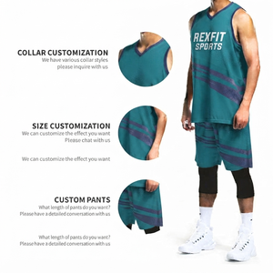 Ensemble de maillots de basket-ball personnalisés Rexfit Sports, sublimés, violet et blanc, col en V, sans manches, évacuation de l'humidité, unisexe adulte - Product Image 6