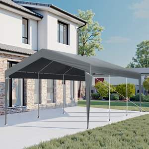 Heavy Duty 12x20FT Carport Auvent Abri Gris Foncé PE Tissu Cadre En Acier Galvanisé 31mm Jambes Étanche Résistant Aux UV Garage - Product Image 5