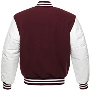 OEM Men's Winter Varsity Jacket Cotton Shell Eco-Friendly Windproof <b>Wool</b> & Leather Custom Blank Maroon - Product Image 3