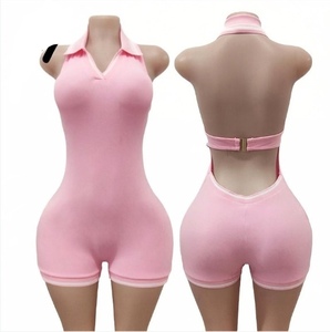 Women's 2 Piece Sports <b>Set</b> Sleeveless Turn-down Collar Solid Color <b>Knitted</b> Activewear Shorts <b>Set</b> Spring Summer Breathable Fit - Product Image 5