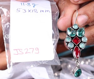 Oxidized <b>Silver</b> Multi Stone <b>Dangle</b> <b>Earrings</b> Wholesale Bulk | Handmade Indian Ethnic Jewelry Supplier | Boho <b>Earrings</b> Manufacture - Product Image 2