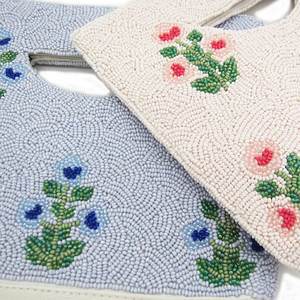 Handmade Cotton <b>Purse</b> With Pink And <b>Green</b> Floral Embroidery Craft For Home Decoration - Product Image 6