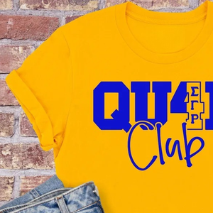 เสื้อยืด SGRHO Quad Club สีเหลือง เสื้อยืดสตรีแขนสั้นลำลองลายตัวอักษรกรีก เสื้อซิกมาแกมม่าโร เสื้อผ้าวิทยาลัย Custo - Product Image 4