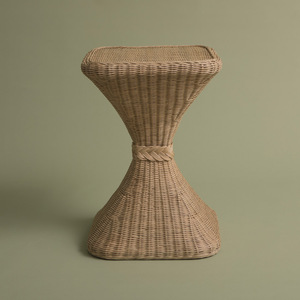 Graceful Dark Brown Rattan <b>Side</b> <b>Table</b> Woven Wicker Accent Stool Hourglass End <b>Table</b> <b>Rustic</b> Furniture For Living Room Decor - Product Image 6