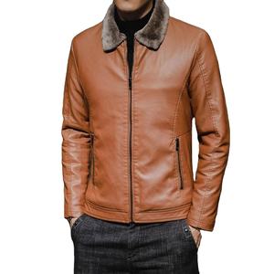 Latest New Style Classic O-Neck Hooded Leather Jacket Men's <b>Warm</b> Winter Casual Outdoor <b>Waterproof</b> Breathable Streetwear Front - Product Image 1