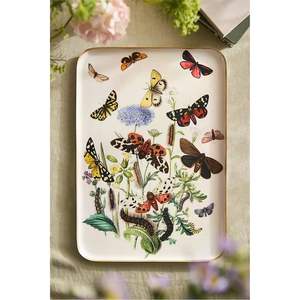 Plateau de service rectangulaire vintage en émail floral, en acier au carbone, coloré, décoratif, pour le thé, la nourriture et le café à la maison - Product Image 5