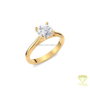 Anillo de Compromiso Solitario con Diamante Moissanite de Corte Redondo, Oro Amarillo, Anillo Clásico de Promesa de Boda y Aniversario para Mujer - Product Image 2