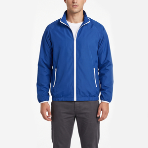 Giacca a Vento Traspirante Blu Royal Vibrante per Squadre di Calcio Maschili, Cappotto Sportivo con Colletto Alto e Zip Bianca a Contrasto per Uomo - Product Image 1