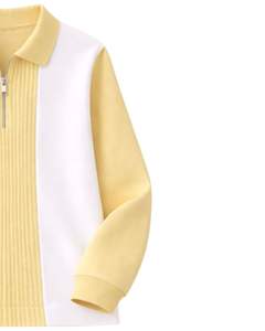 Sudadera Polo Personalizada Amarilla y Blanca con Cierre de Cremallera, Paneles Acanalados, Estilo Casual, Forro Polar, Manga Larga, Prenda Superior Urbana Premium - Product Image 4